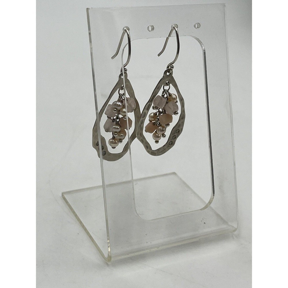 Silpada Earrings W2211 Blush Grape Pink‎ Soapstone Pearl Quartz Dangle Silver - Picture 5 of 12